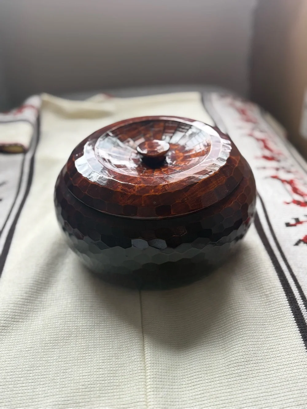 Vintage Japanese Wooden Lidded Bowl - Deep Brown